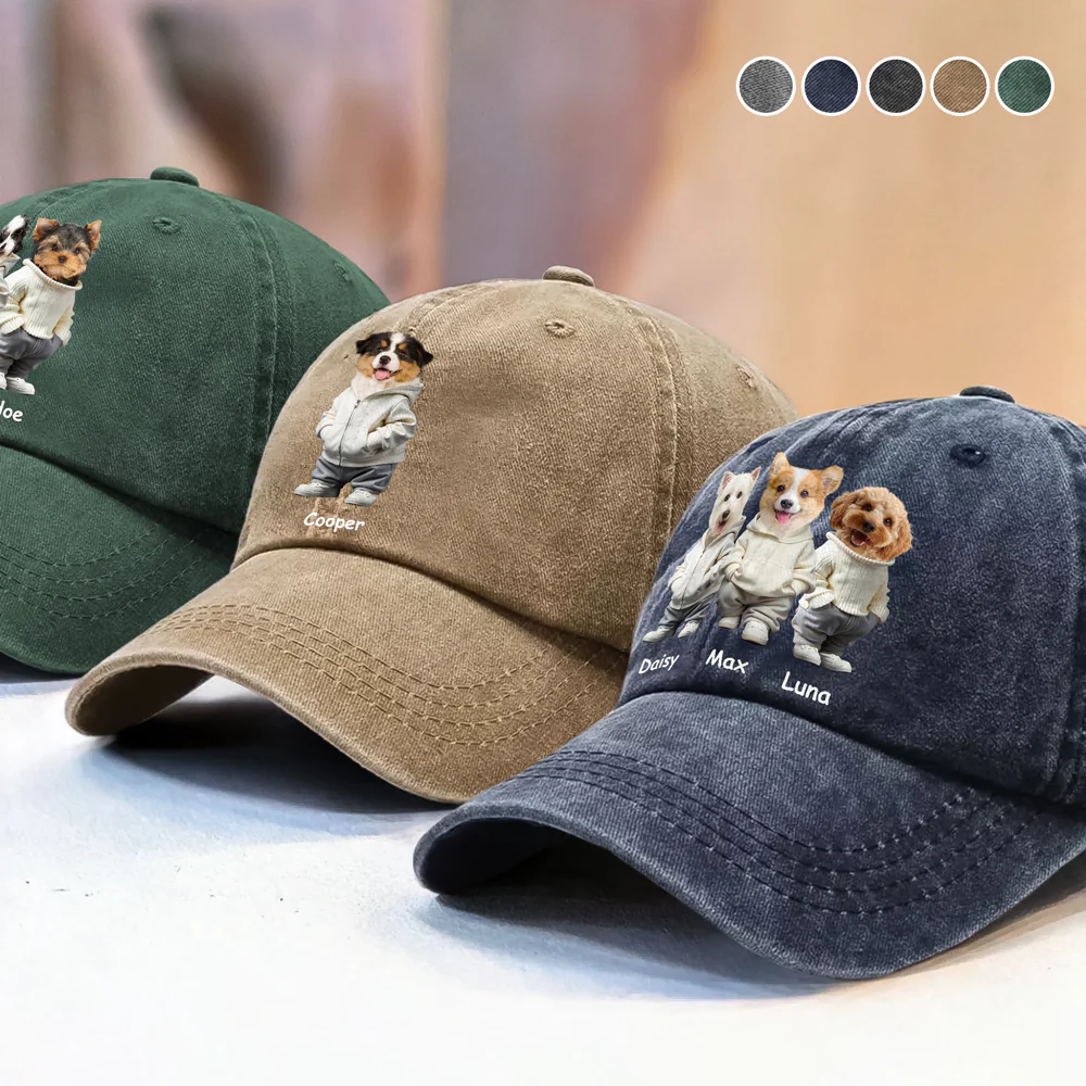 Custom Photo And Name Dog Washed Denim Baseball Cap For Dog Pet Lover HA75 897528 - Image 4