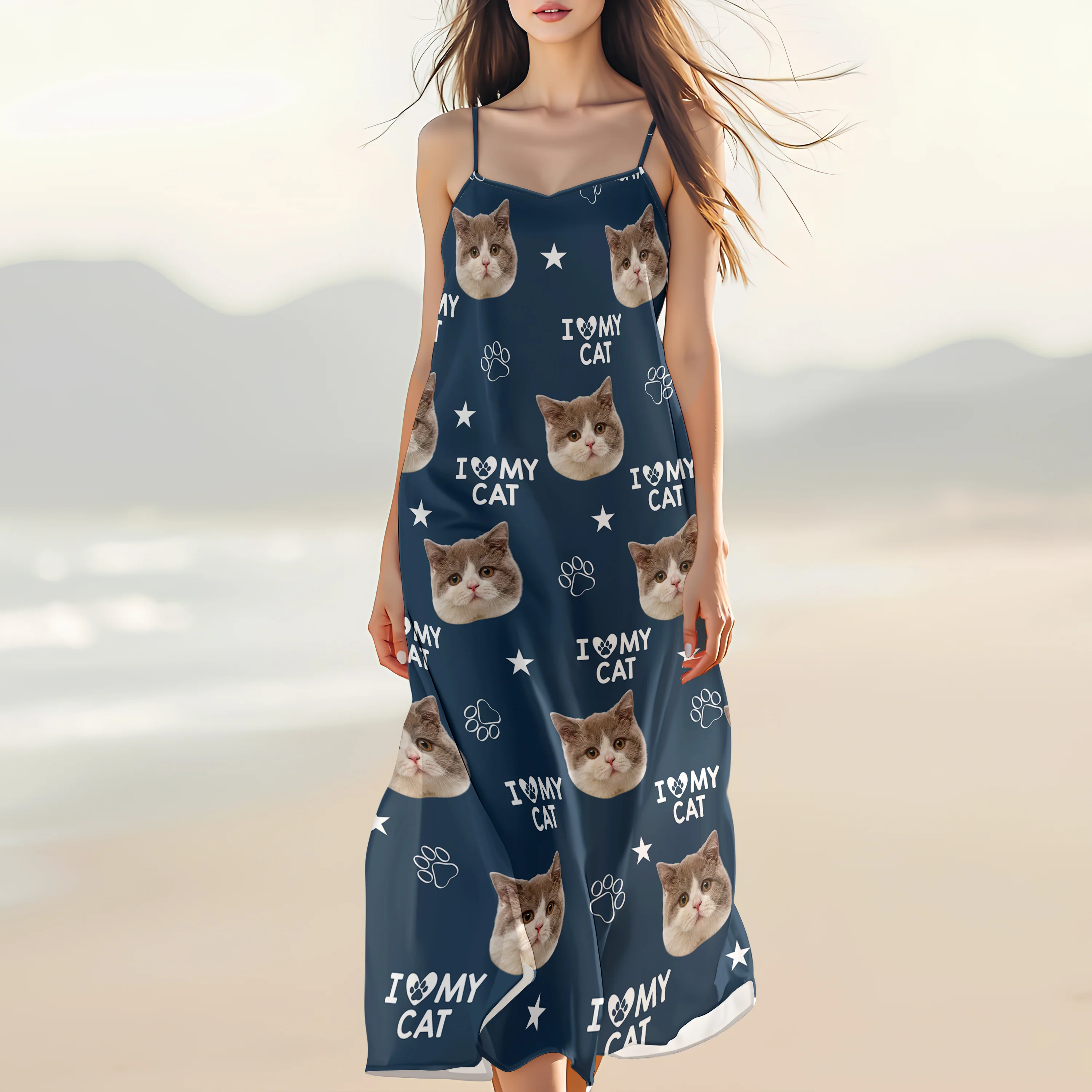 Custom Photo and Name I Love My Cats V-Neck Cami Maxi Dress HA75 892148 - Image 3