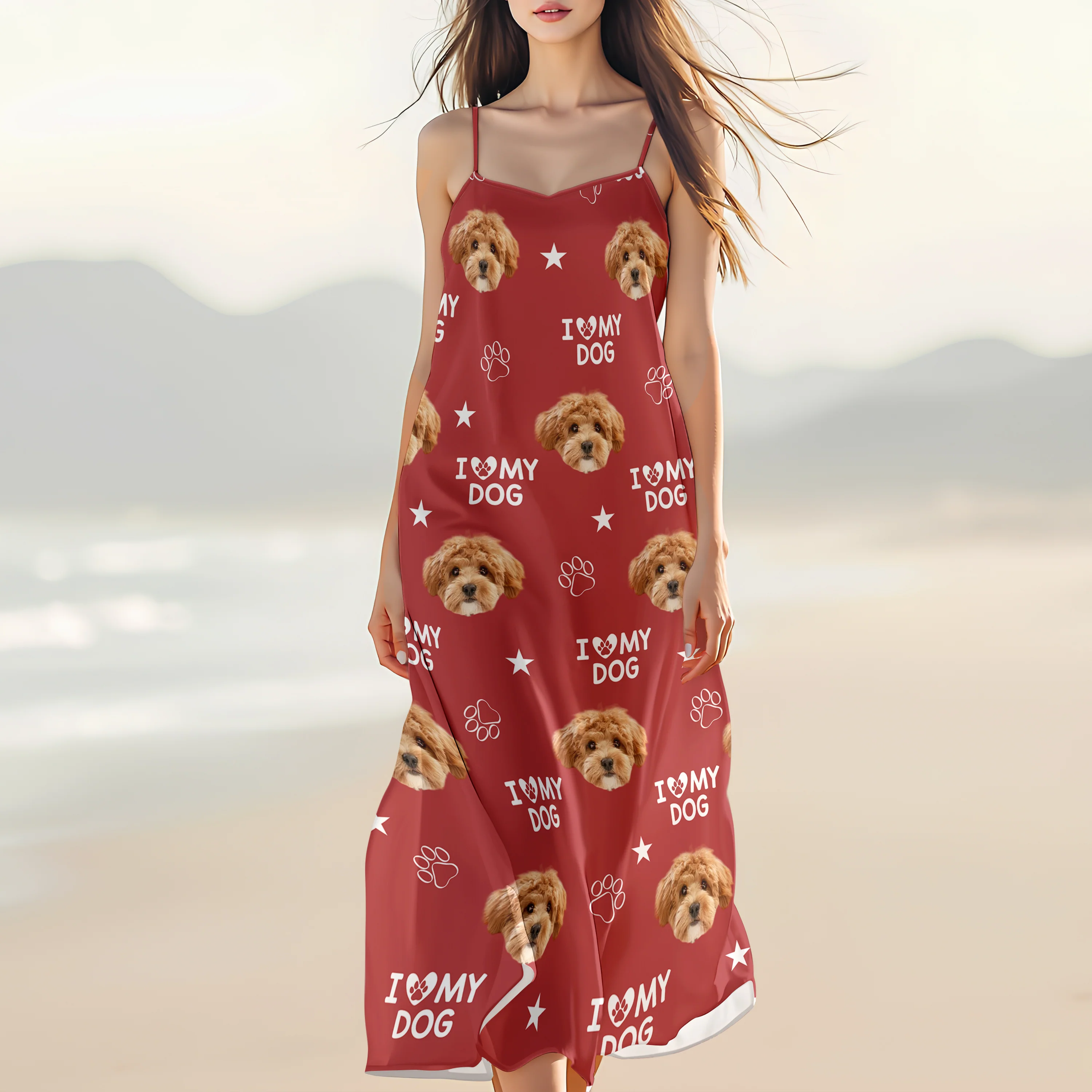 Custom Photo and Name I Love My Dog V-Neck Cami Maxi Dress HA75 892146 - Image 3