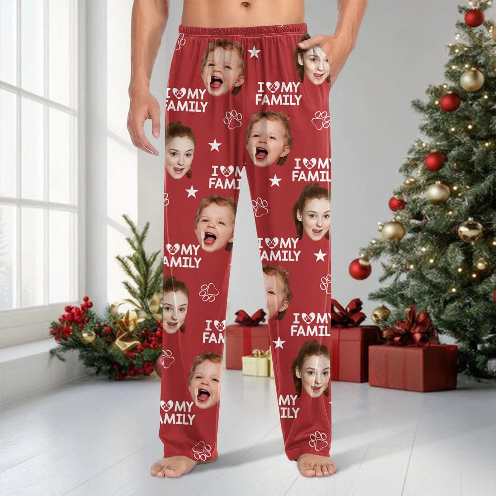 Custom Photo and Name I Love My Family, Dog, Cat Pants Christmas Gift TA29 HA75 892125 - Image 2