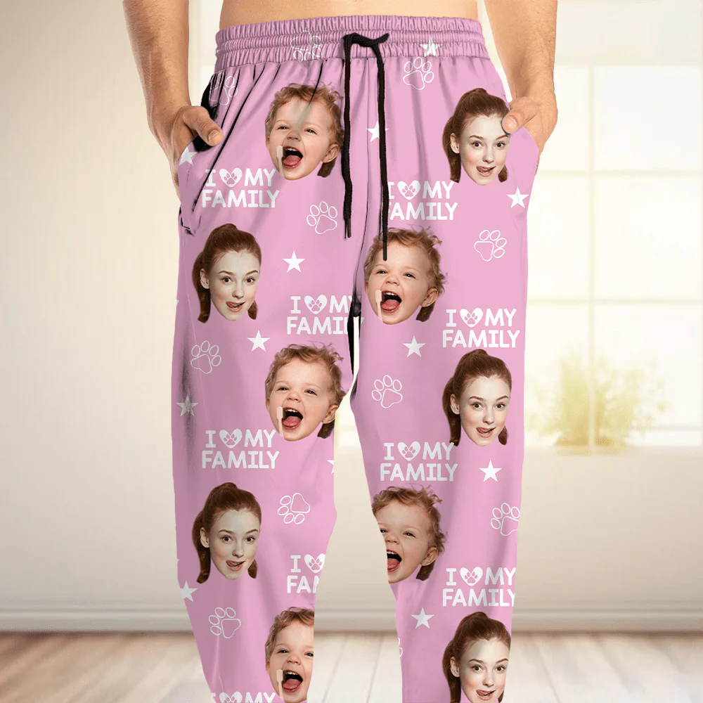 Custom Photo and Name I Love My Family, Dog, Cat Pants Christmas Gift TA29 HA75 892125 - Image 7