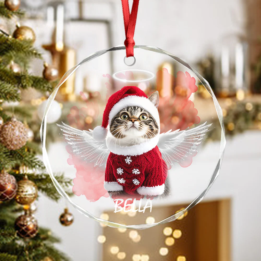 Custom Photo Angel Cat with Wings Memorial Glass Ornament HA75 897276 - Image 2