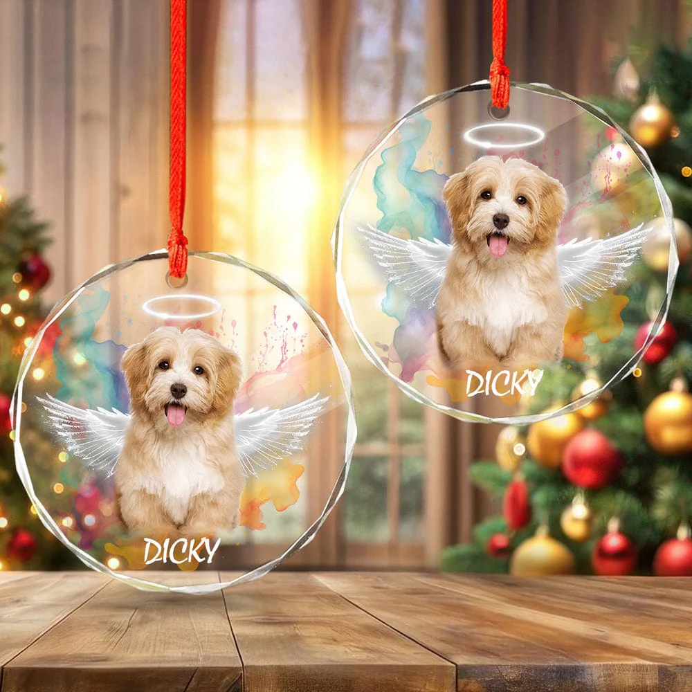 Custom Photo Angel Dog with Wings Memorial Glass Ornament HA75 891426 - Image 3