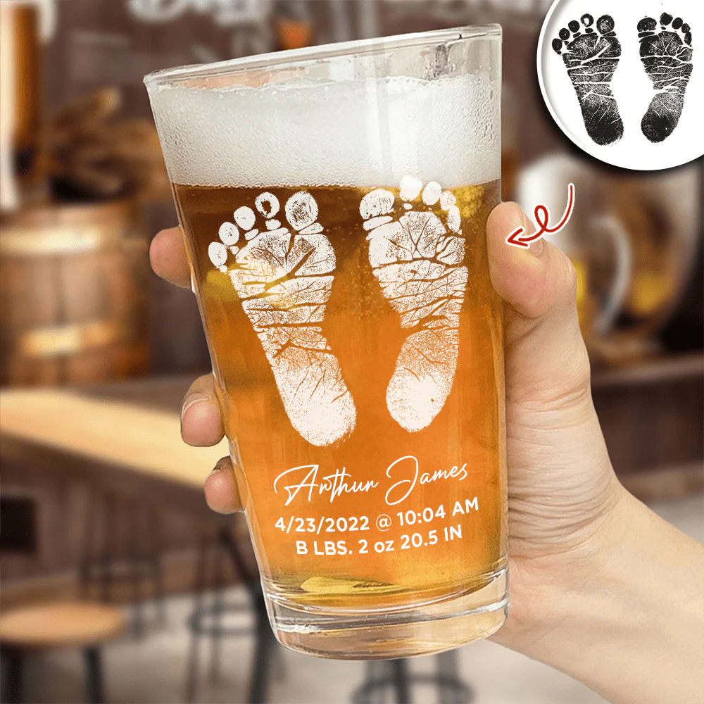 Custom Photo Baby Footprint Laser Engraved Beer Glass HA75 890584 - Image 3