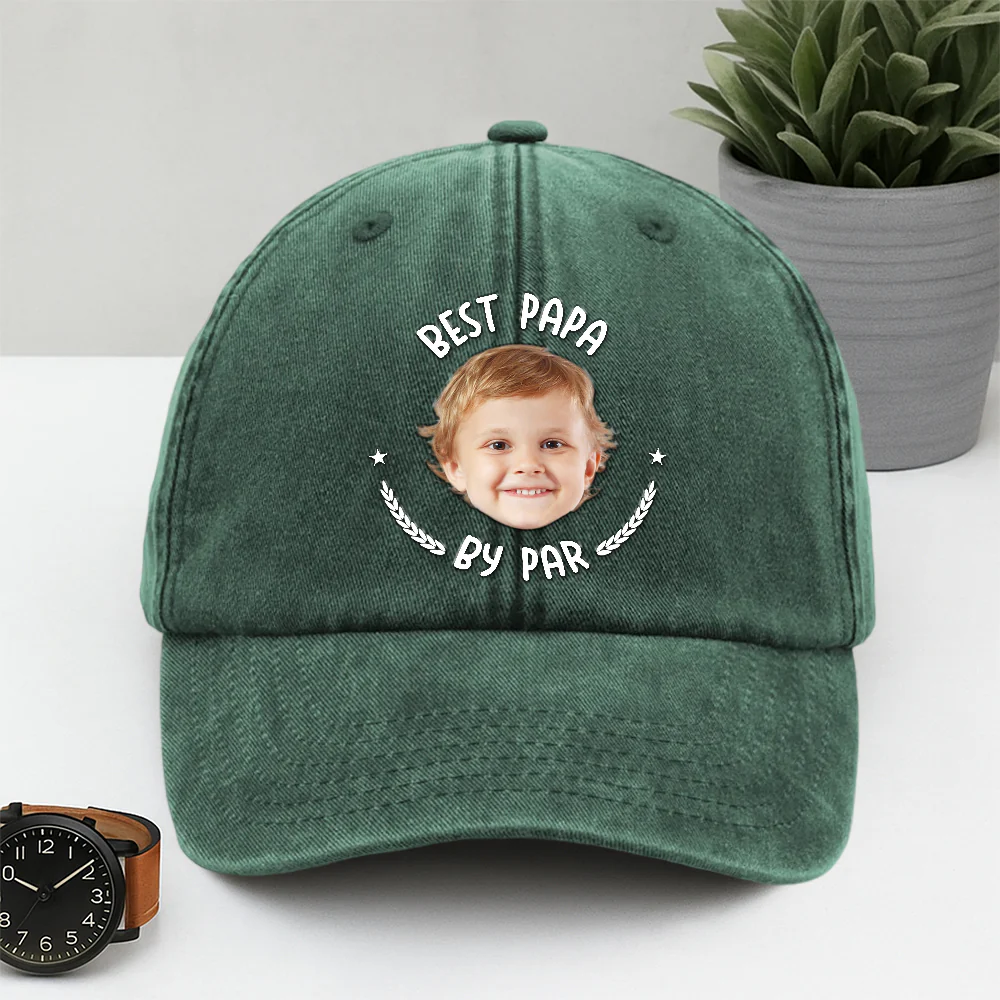 Custom Photo Best Dad By Par Washed Denim Baseball Cap HA75 892480 - Image 3