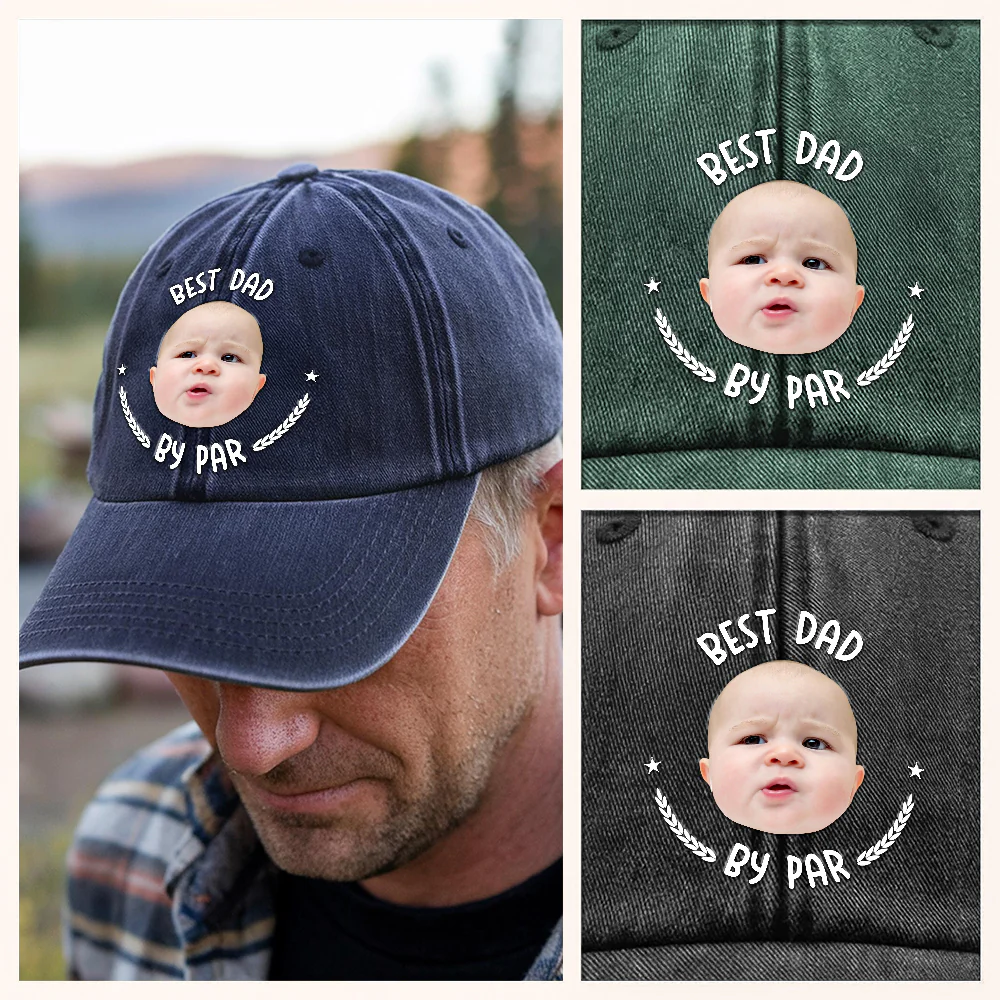 Custom Photo Best Dad By Par Washed Denim Baseball Cap HA75 892480 - Image 4