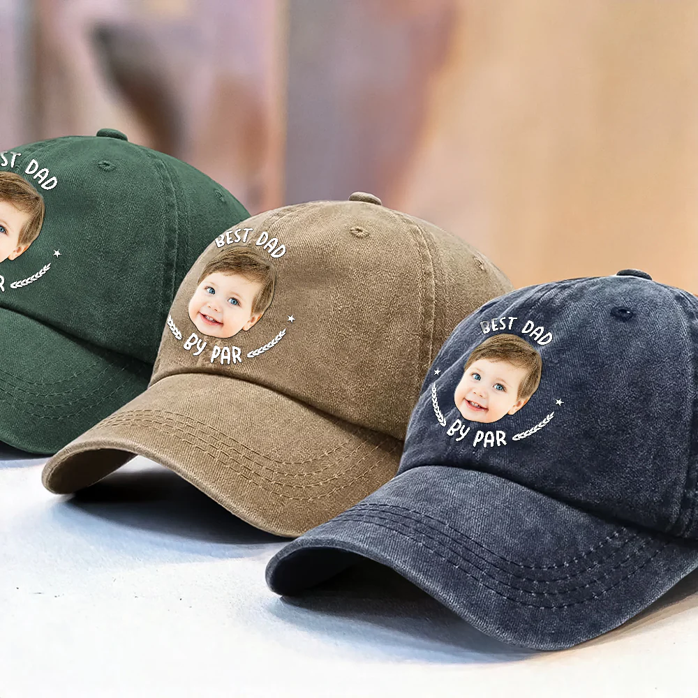 Custom Photo Best Dad By Par Washed Denim Baseball Cap HA75 892480 - Image 5