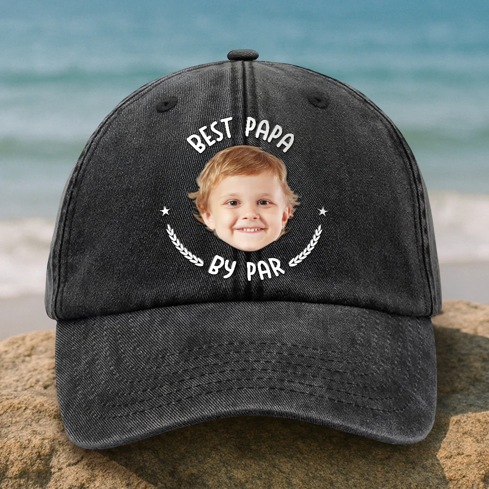 Custom Photo Best Dad By Par Washed Denim Baseball Cap HA75 892480 - Image 8