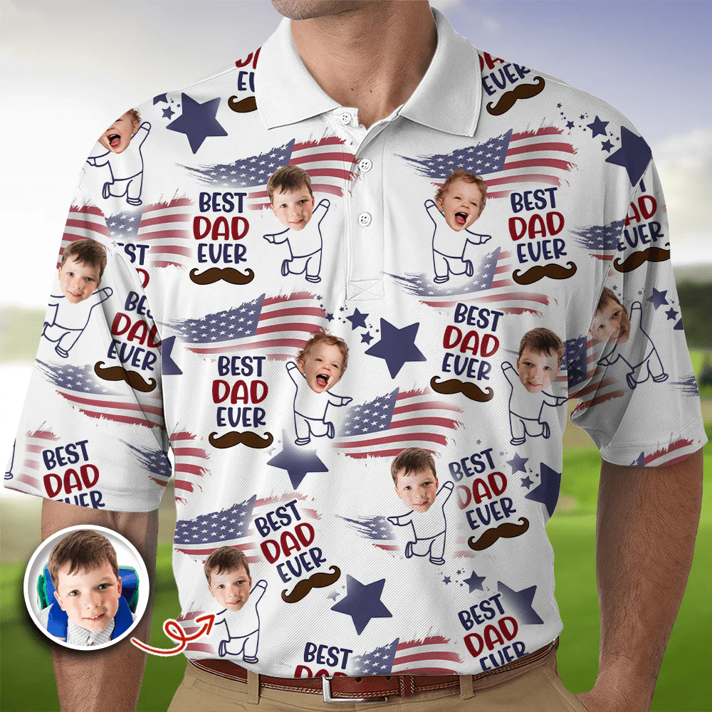 Custom Photo Best Dad Ever USA Flag Polo Shirt HA75 890694 - Image 4