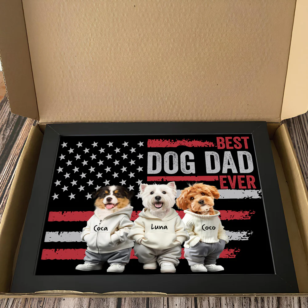 Custom Photo Best Dog Cat Dad Ever US Flag Picture Frame Father's Day Gift HA75 892076 - Image 4