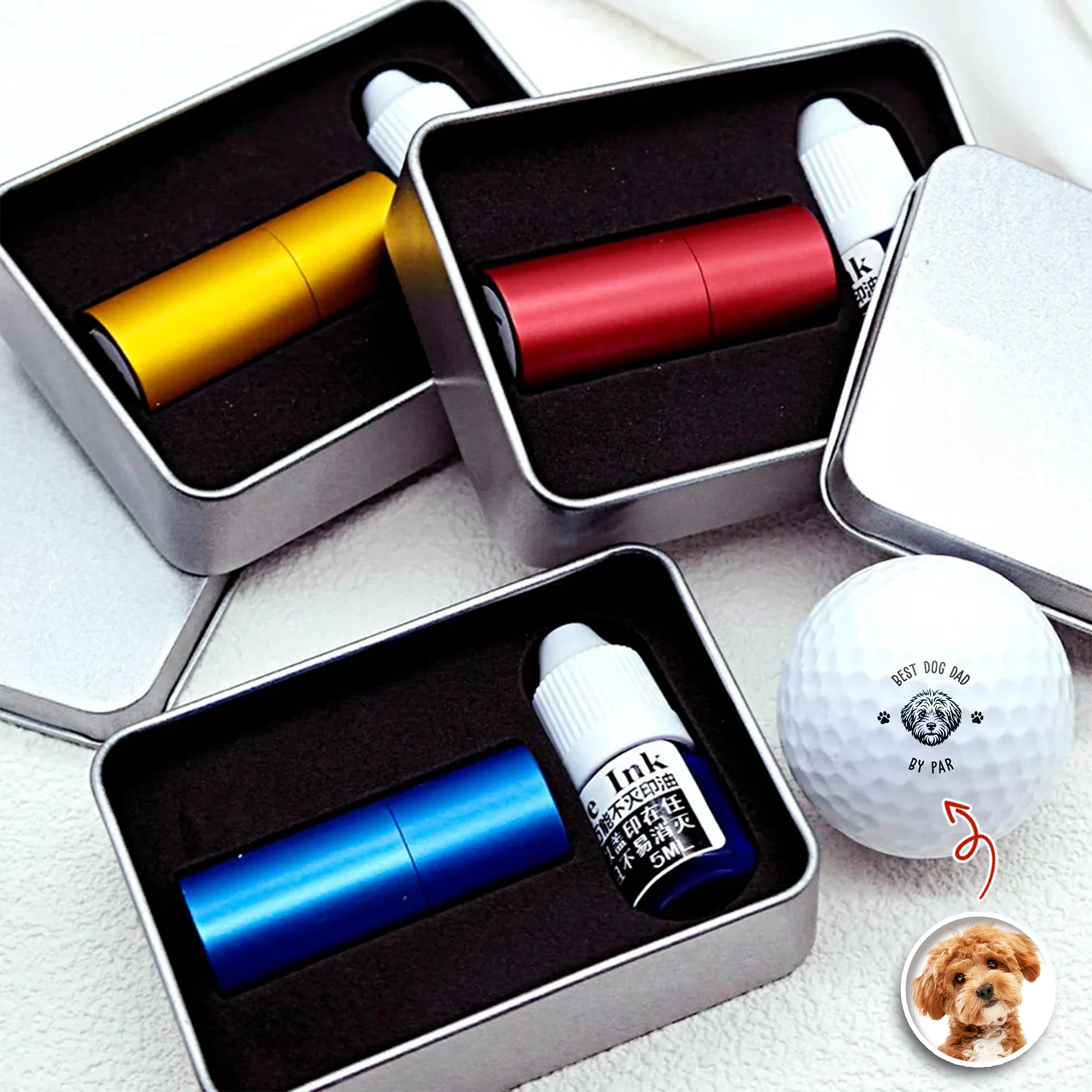 Custom Photo Best Dog Dad, Cat Dad By Par Golf Ball Stamp Box Gift for Golfer HA75 898520 - Image 3