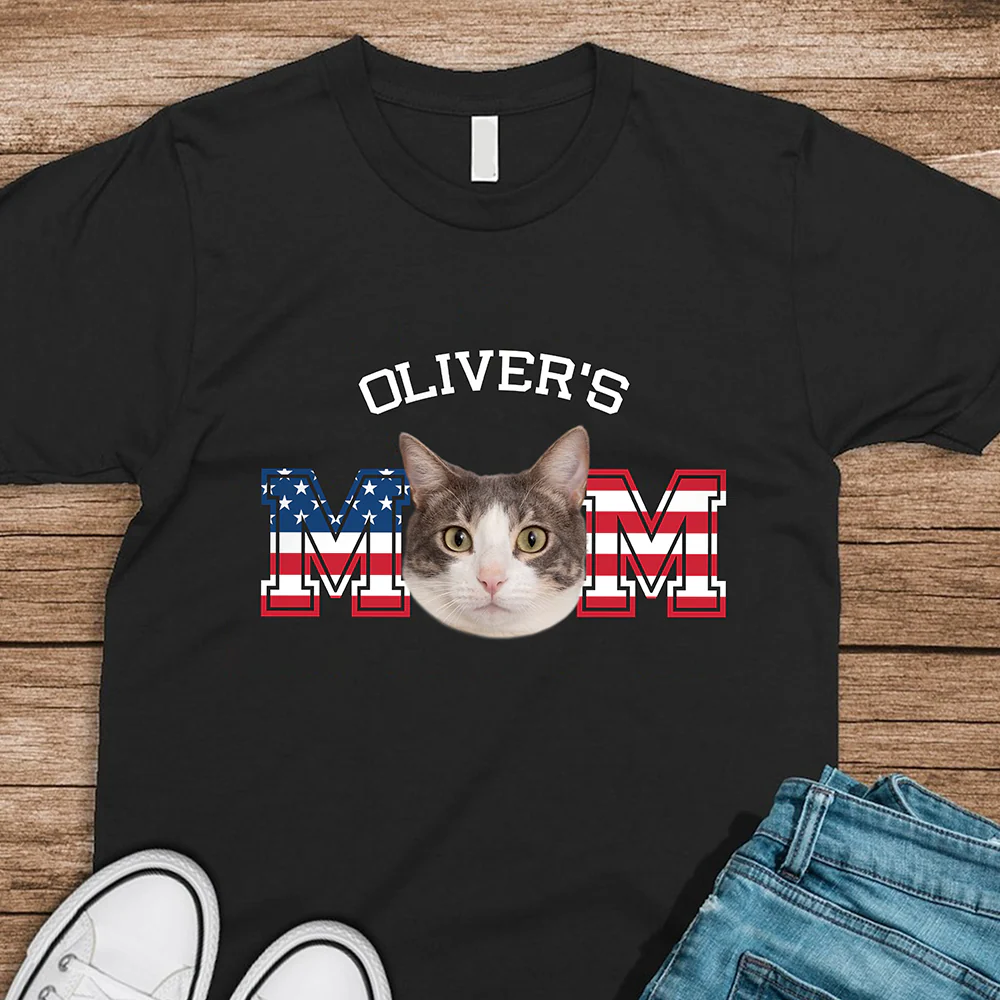 Custom Photo Cat - Cat's Dad US Flag Dark Shirt HA75 892424 - Image 4