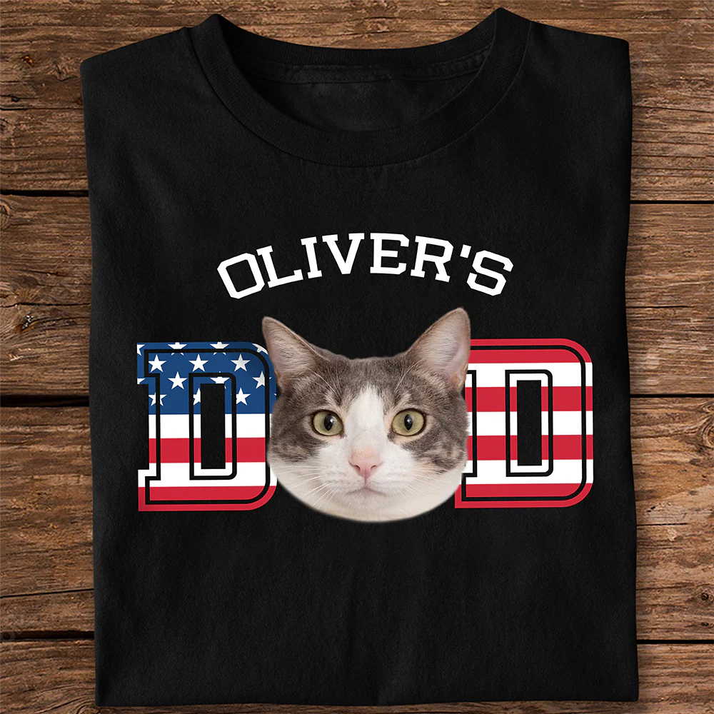 Custom Photo Cat - Cat's Dad US Flag Dark Shirt HA75 892424 - Image 5