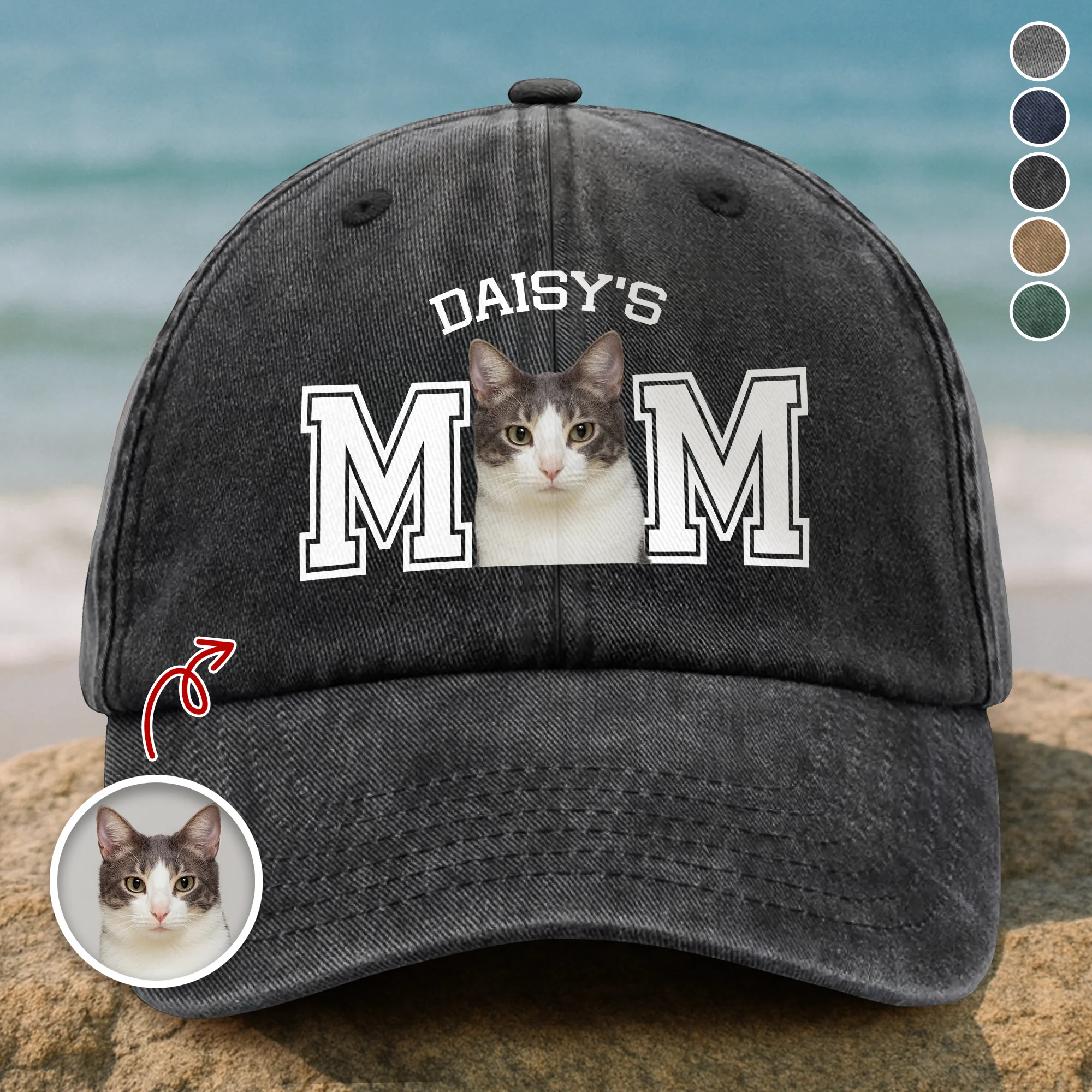 Custom Photo Cat Dad, Cat Mom Washed Denim Baseball Cap HA75 897222 - Image 10