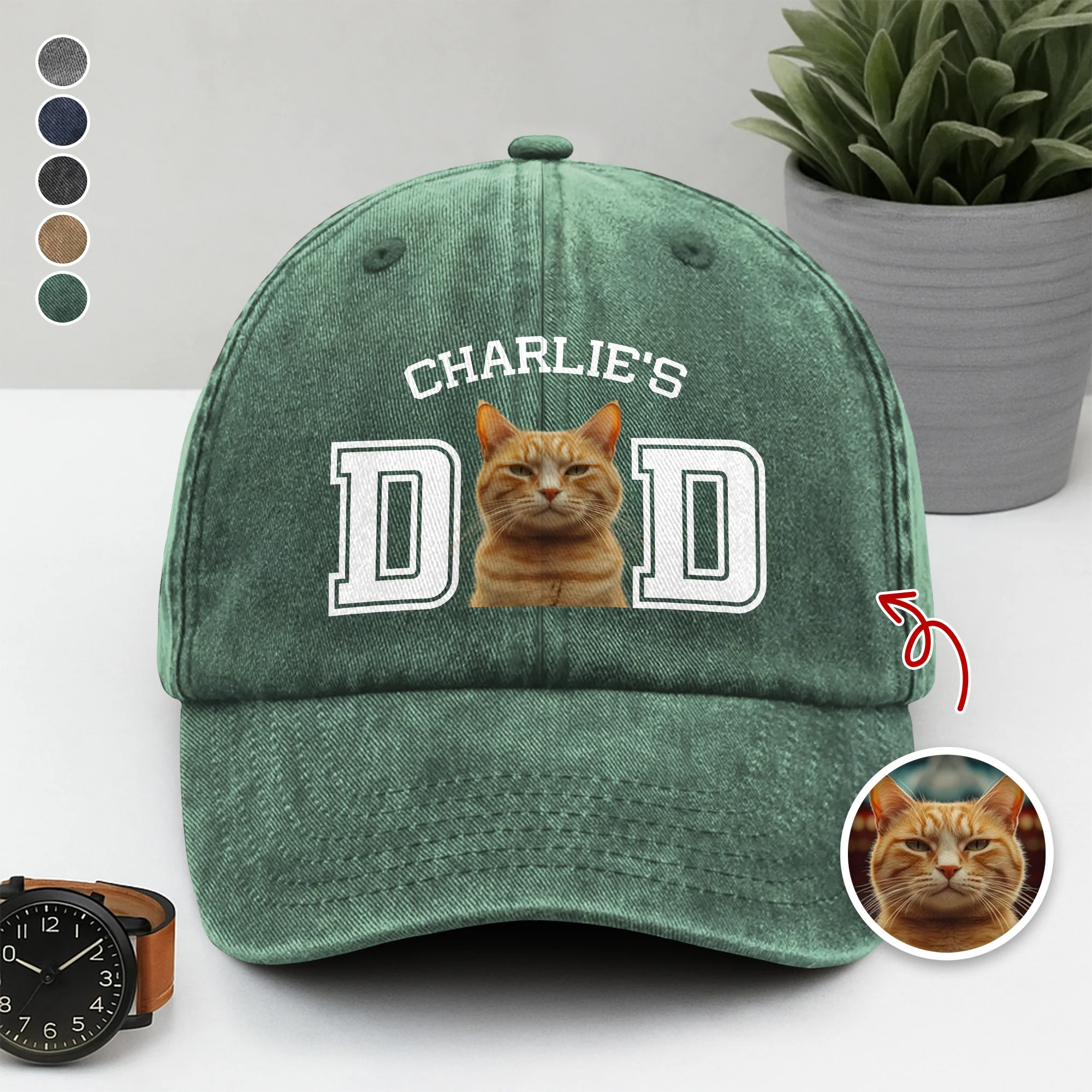 Custom Photo Cat Dad, Cat Mom Washed Denim Baseball Cap HA75 897222 - Image 3