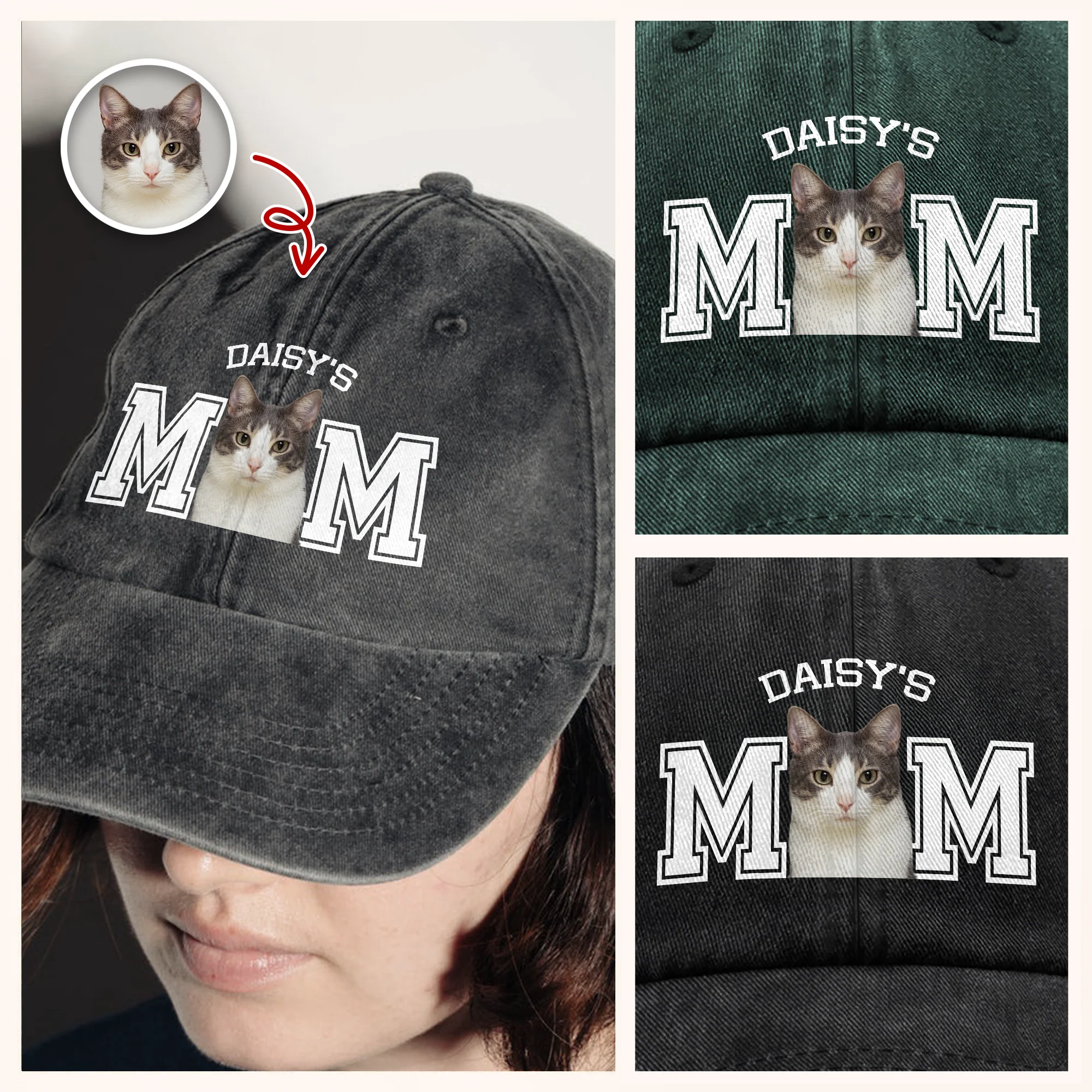 Custom Photo Cat Dad, Cat Mom Washed Denim Baseball Cap HA75 897222 - Image 4