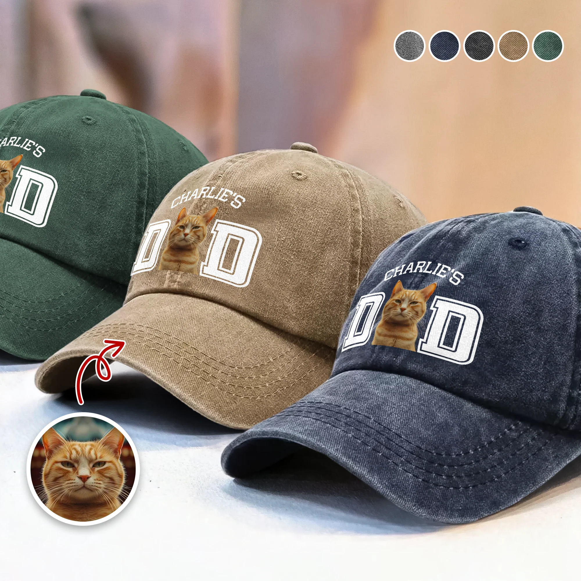 Custom Photo Cat Dad, Cat Mom Washed Denim Baseball Cap HA75 897222 - Image 5