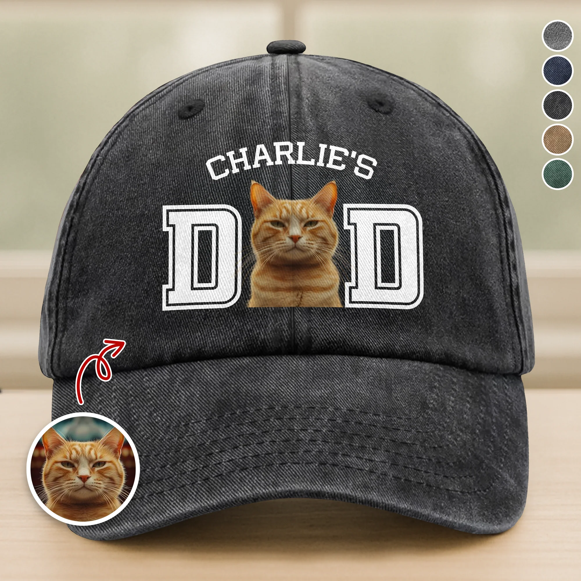 Custom Photo Cat Dad, Cat Mom Washed Denim Baseball Cap HA75 897222 - Image 9