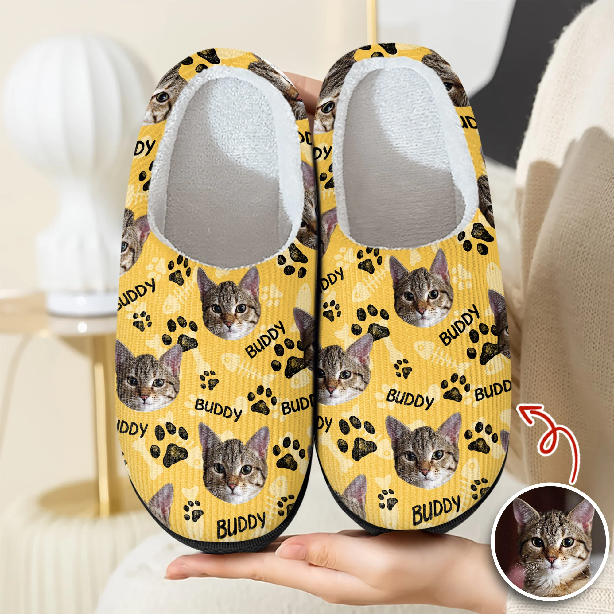 Custom Photo Cat Faces Slippers, Unique Funny Gift HA75 892972 - Image 6