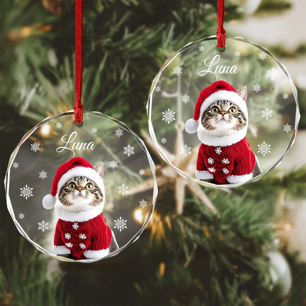 Custom Photo Cat Glass Ornament For Christmas HA75 897240 - Image 10