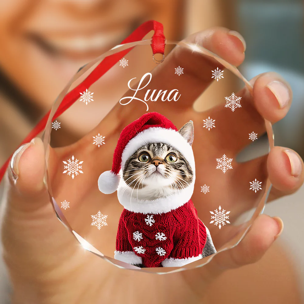 Custom Photo Cat Glass Ornament For Christmas HA75 897240 - Image 2