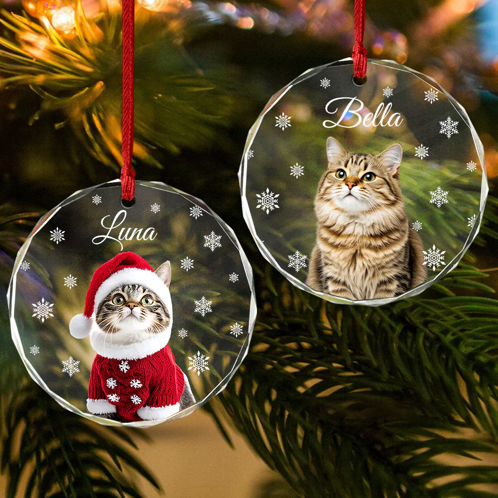 Custom Photo Cat Glass Ornament For Christmas HA75 897240 - Image 3