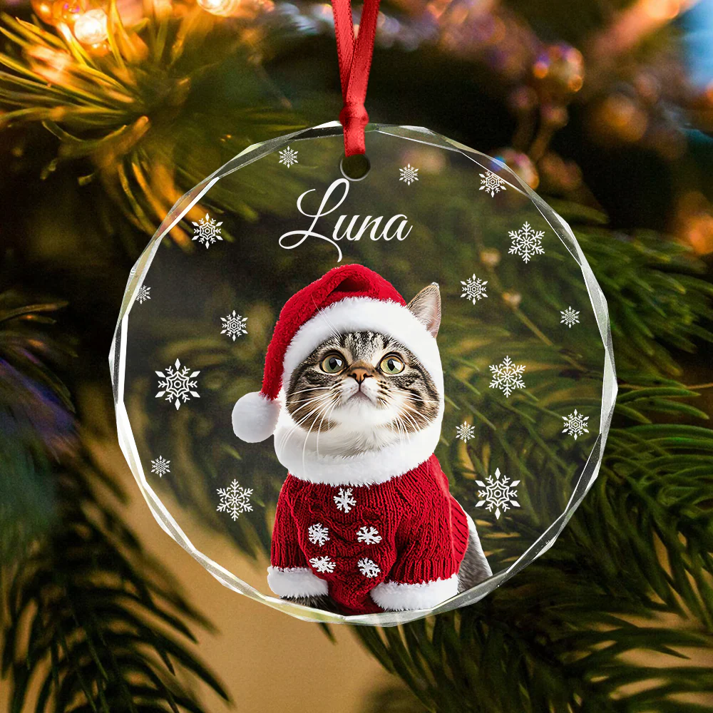 Custom Photo Cat Glass Ornament For Christmas HA75 897240 - Image 4