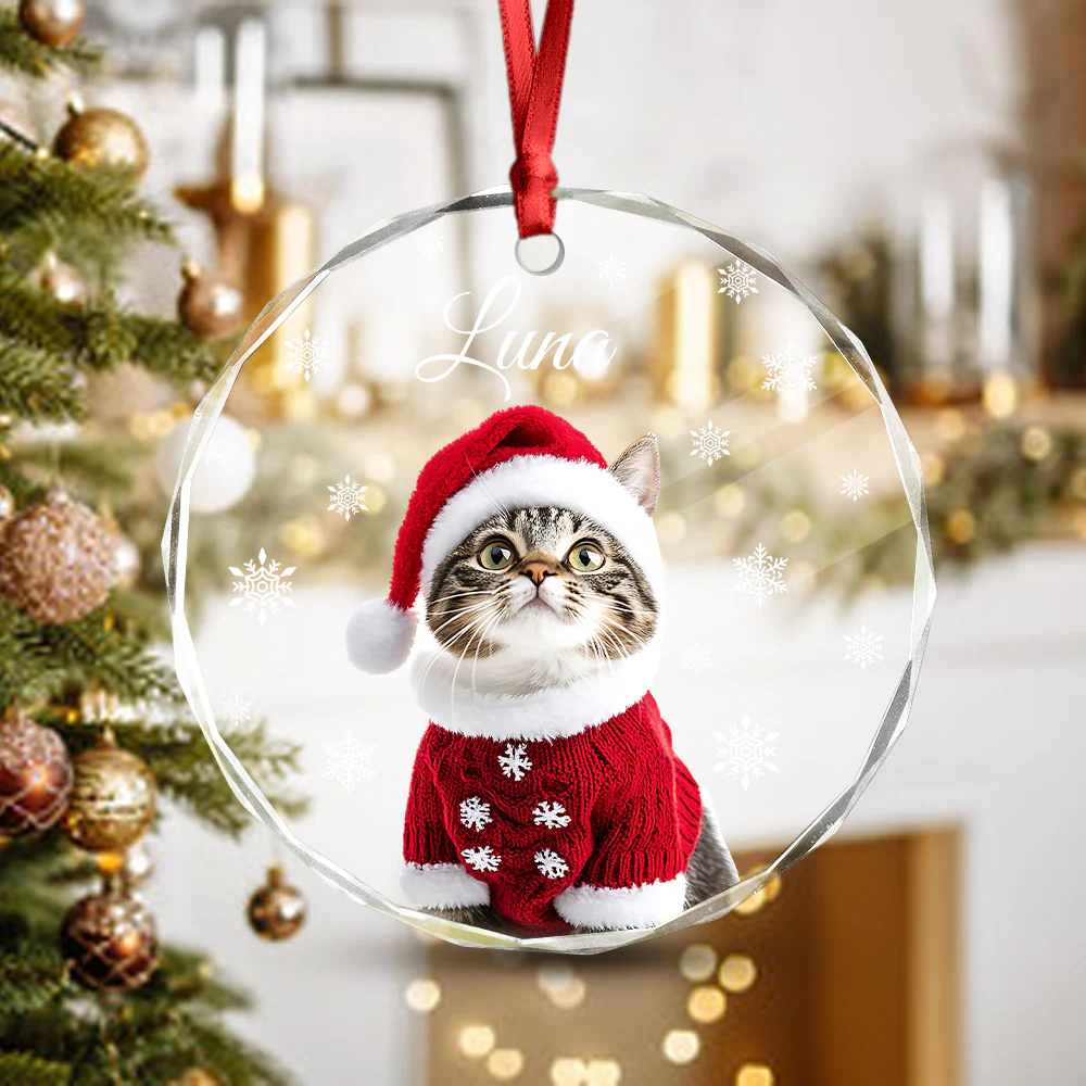 Custom Photo Cat Glass Ornament For Christmas HA75 897240 - Image 8