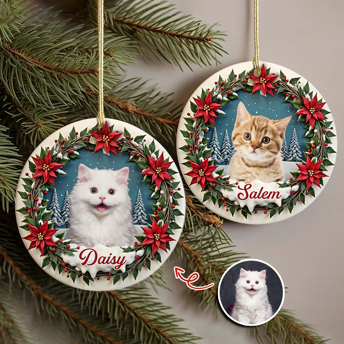 Custom Photo Cat Personalized Ceramic Ornament For Christmas HA75 897068 - Image 11