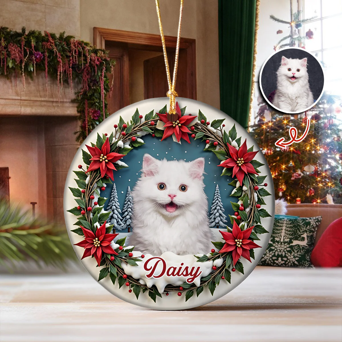 Custom Photo Cat Personalized Ceramic Ornament For Christmas HA75 897068 - Image 13