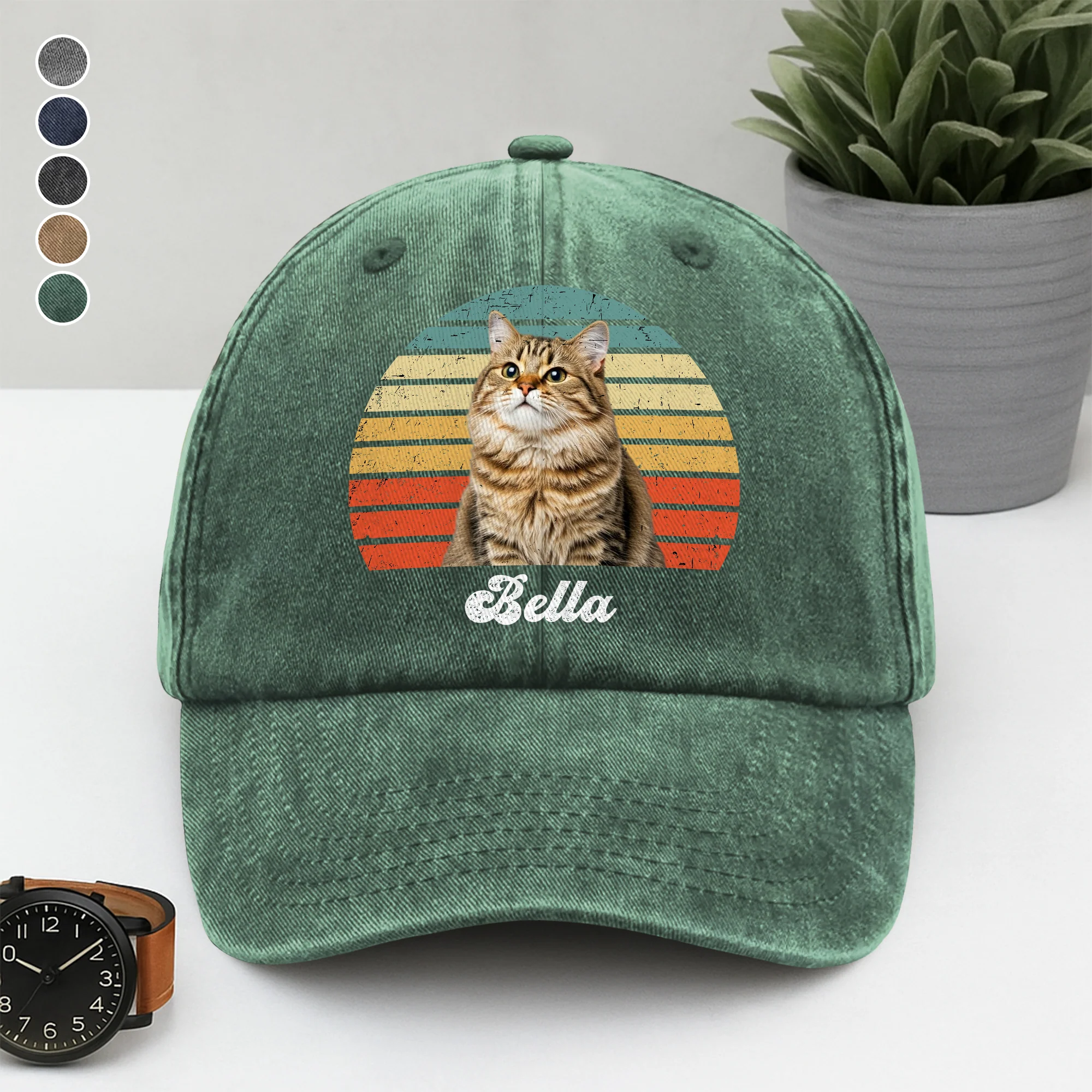 Custom Photo Cat Vintage Retro Washed Denim Baseball Cap HA75 897232 - Image 3