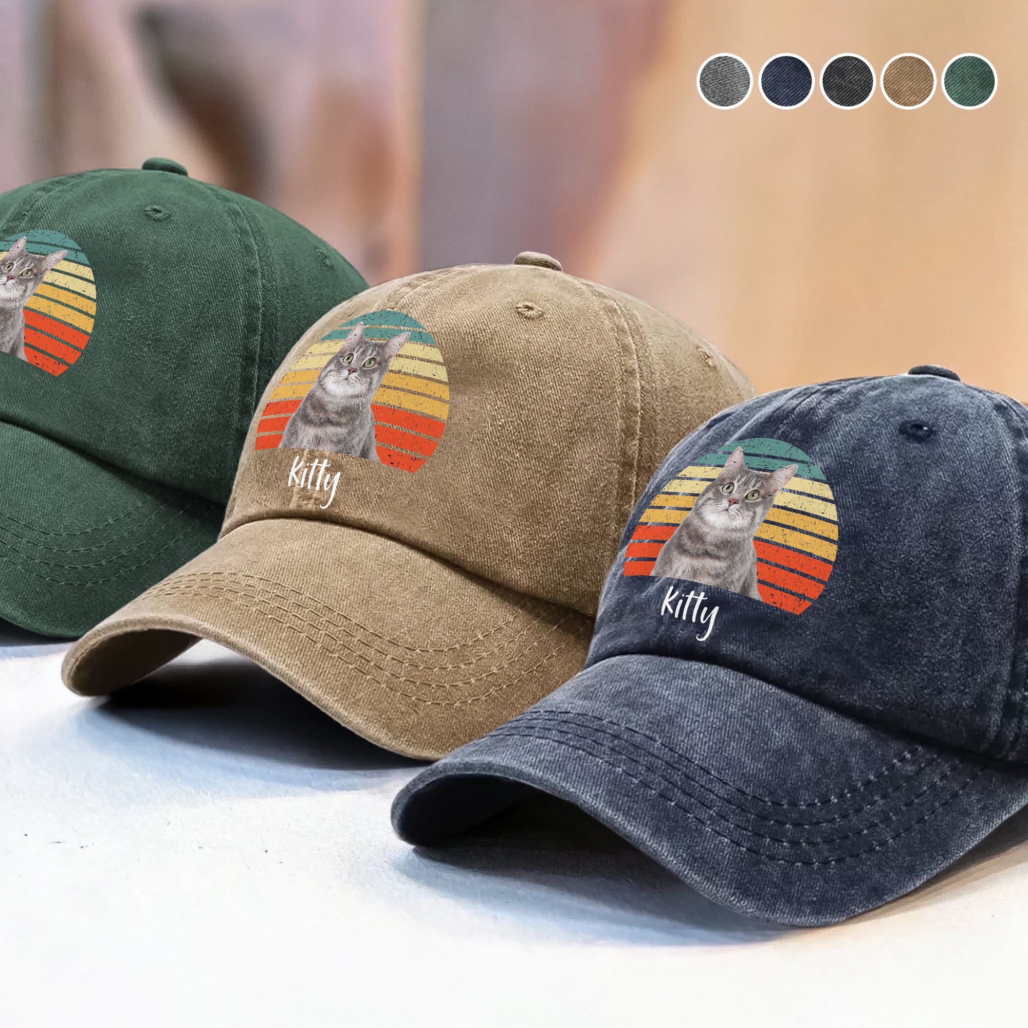 Custom Photo Cat Vintage Retro Washed Denim Baseball Cap HA75 897232 - Image 5