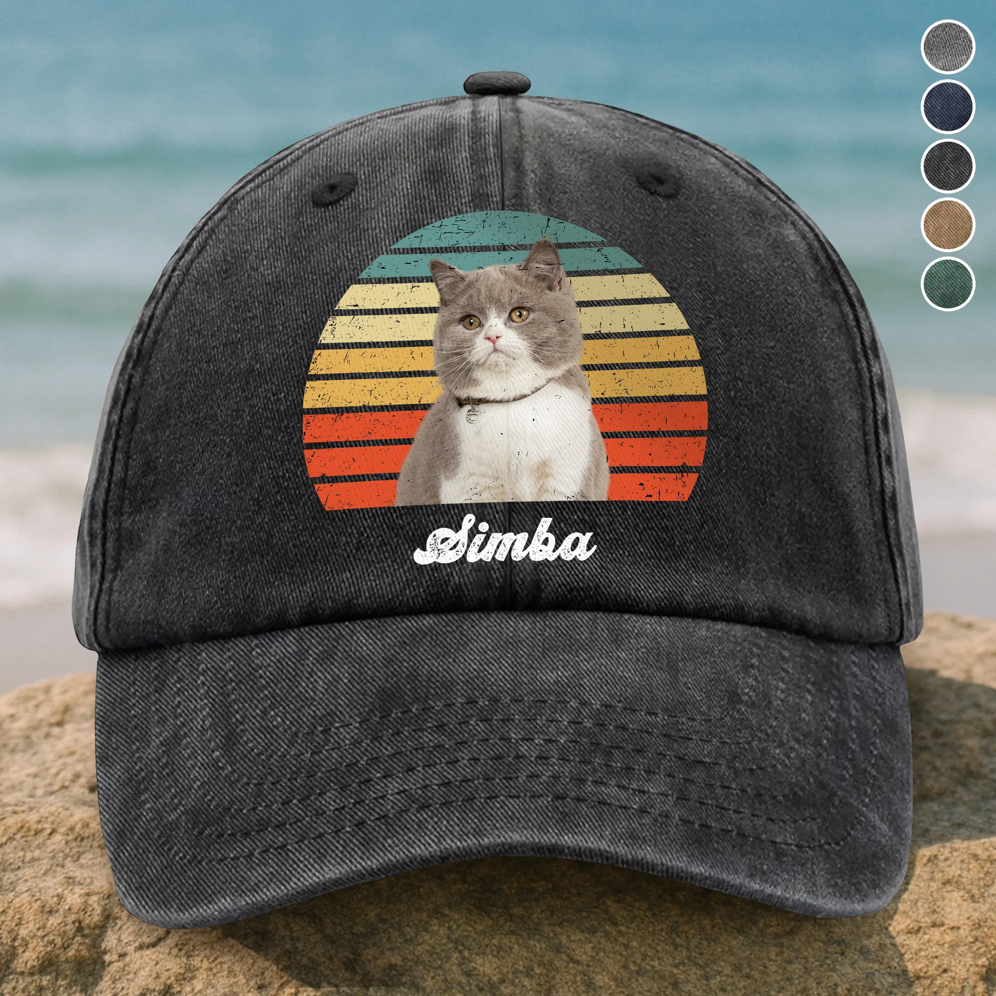 Custom Photo Cat Vintage Retro Washed Denim Baseball Cap HA75 897232 - Image 9