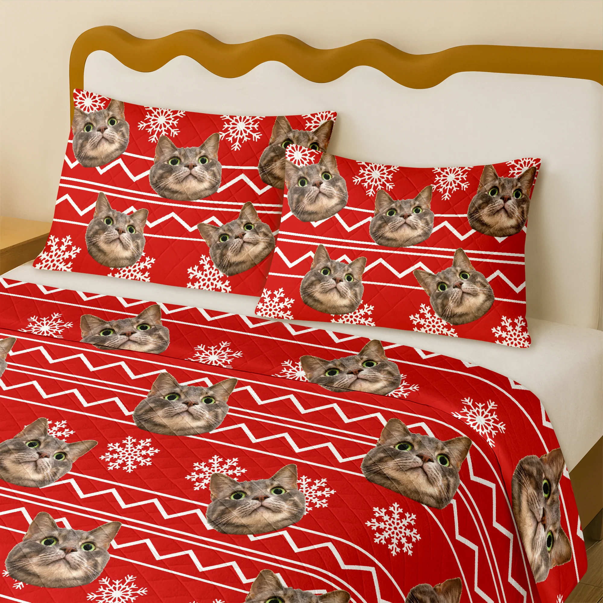 Custom Photo Cat With Christmas Pattern Quilt Bedding Set HA75 898230 - Image 3