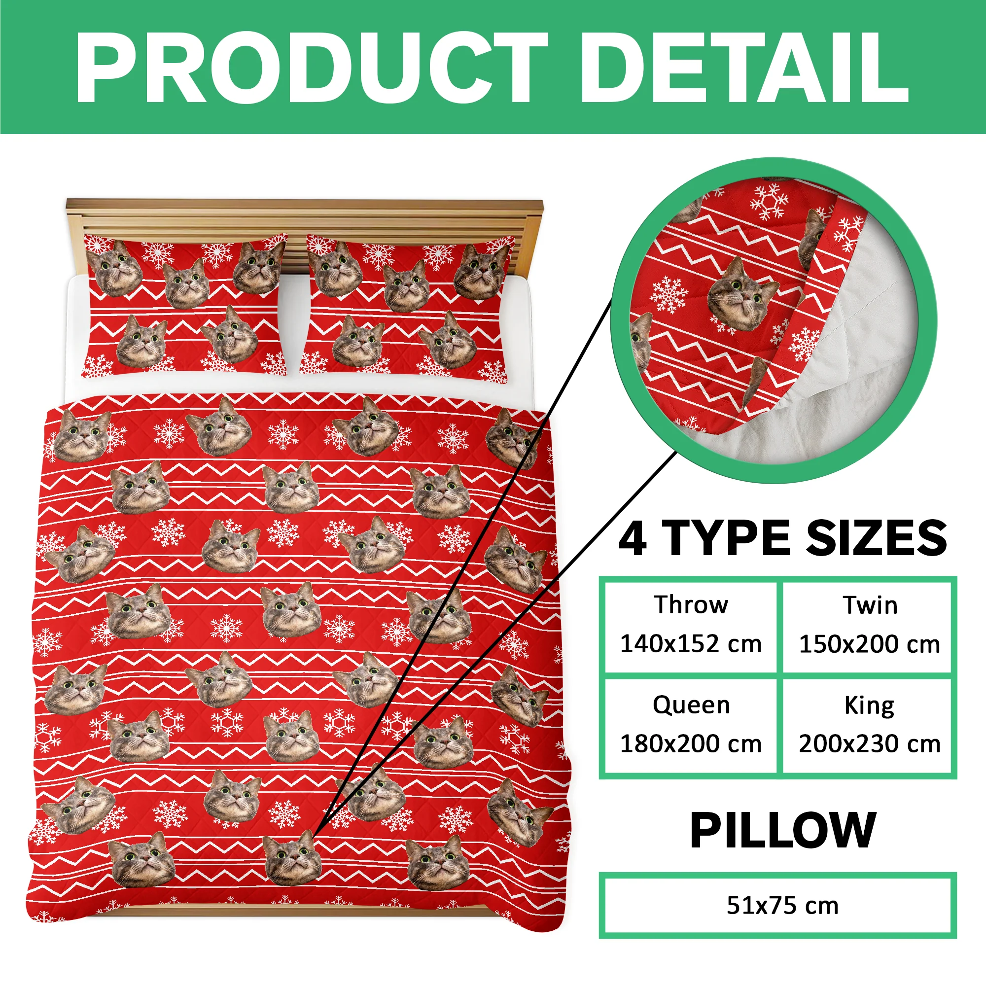 Custom Photo Cat With Christmas Pattern Quilt Bedding Set HA75 898230 - Image 6