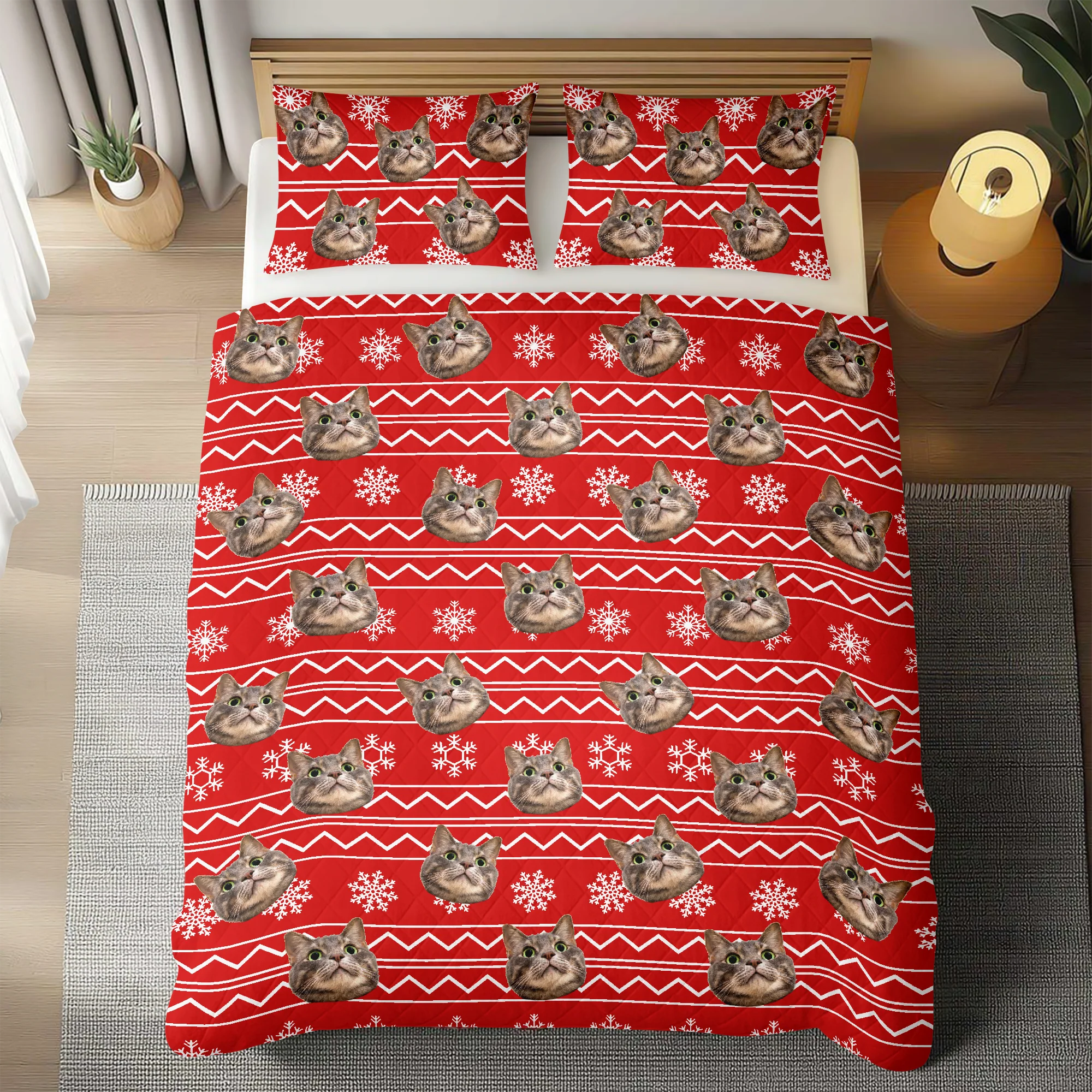 Custom Photo Cat With Christmas Pattern Quilt Bedding Set HA75 898230 - Image 8