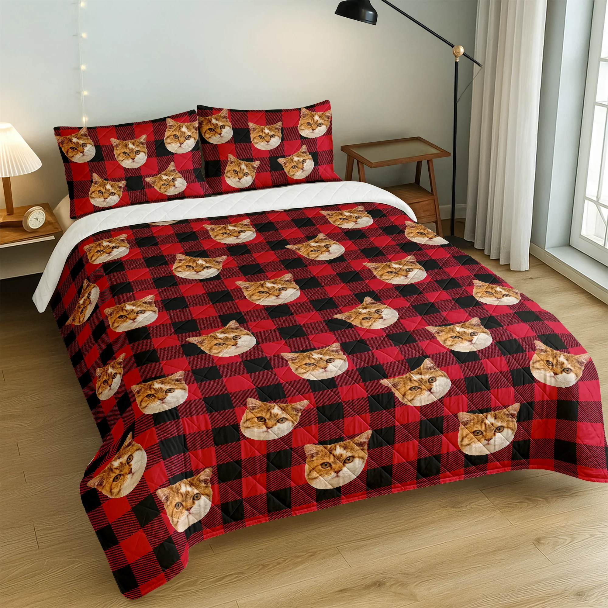 Custom Photo Cat With Christmas Pattern Quilt Bedding Set HA75 898230 - Image 9
