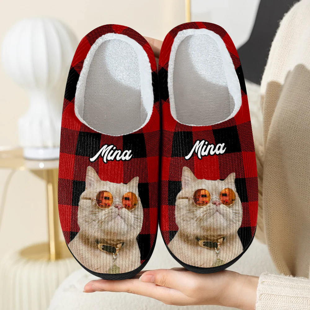 Custom Photo Christmas Cat Slippers Gift For Cat Lovers, Pet Lovers HA75 897280 - Image 2