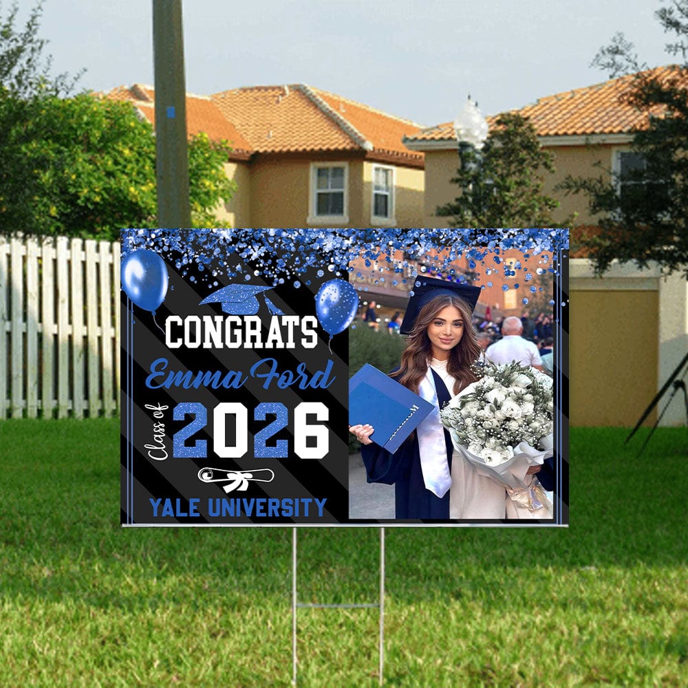 Custom Photo Congrats 2026 Senior Multicolor Glitter Balloon Graduation Yard Sign HA75 891864
