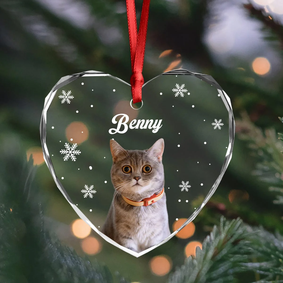 Custom Photo Cute Cat Heart Shaped Glass Ornament For Christmas HA75 891564