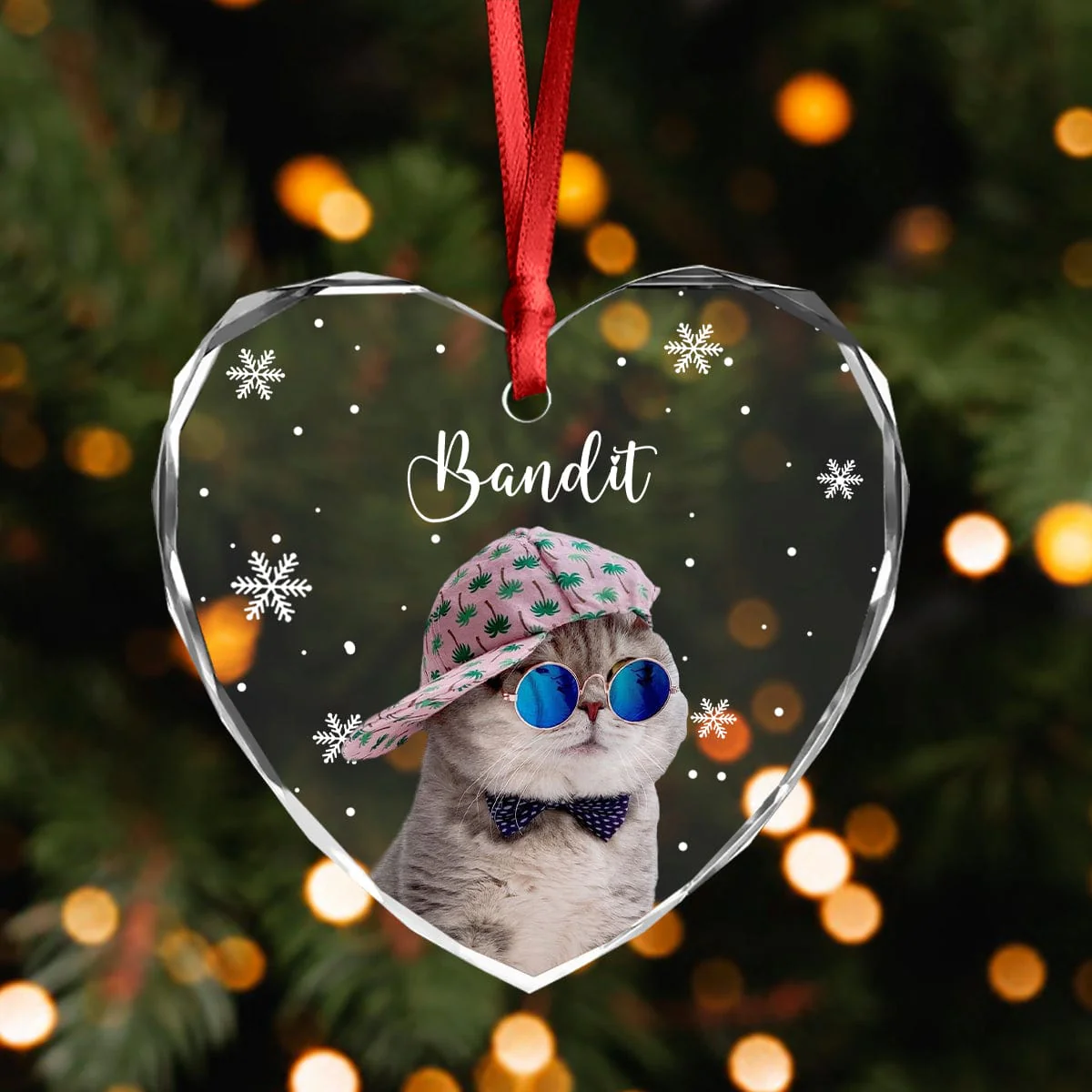 Custom Photo Cute Cat Heart Shaped Glass Ornament For Christmas HA75 891564 - Image 3