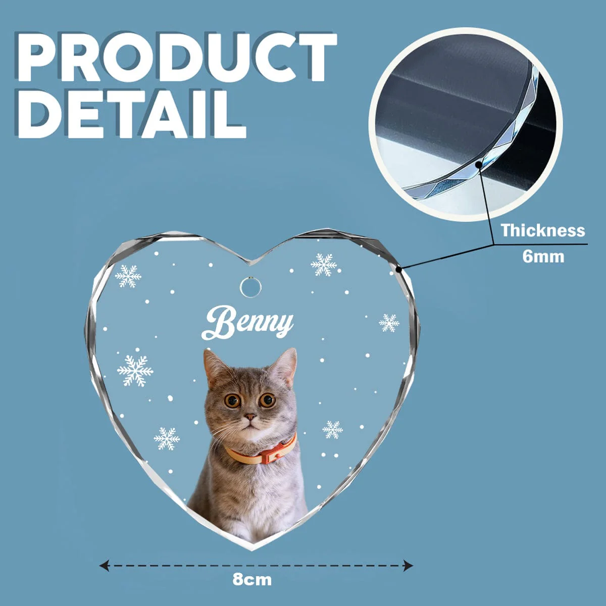 Custom Photo Cute Cat Heart Shaped Glass Ornament For Christmas HA75 891564 - Image 4