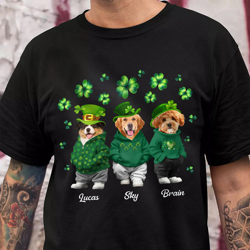Custom Photo Cute Dog Cat Happy St Patrick's Day Dark Shirt For Dog Cat Lovers HA75 891924 - Image 4