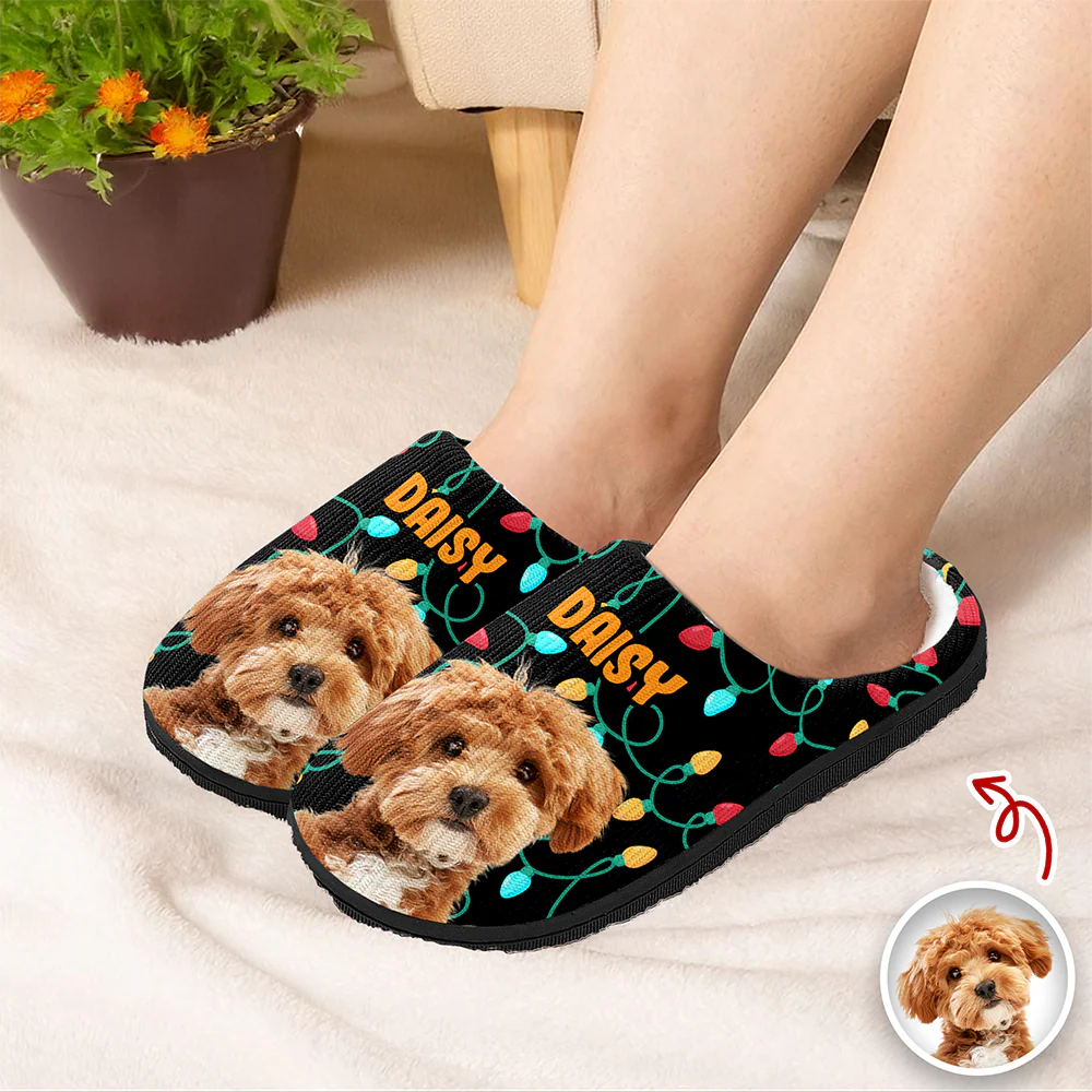 Custom Photo Dog Cat Christmas Lights Slippers Unique Funny Gift HA75 897482 - Image 2