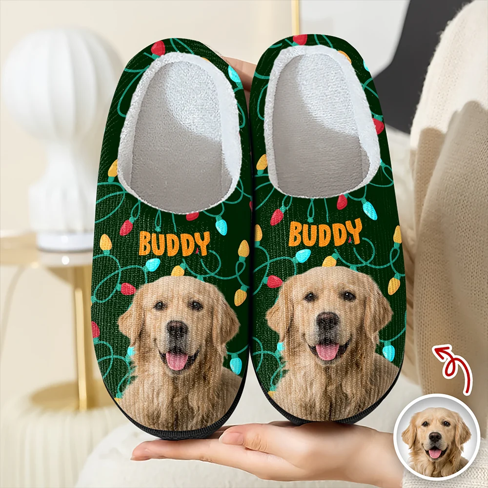 Custom Photo Dog Cat Christmas Lights Slippers Unique Funny Gift HA75 897482 - Image 4