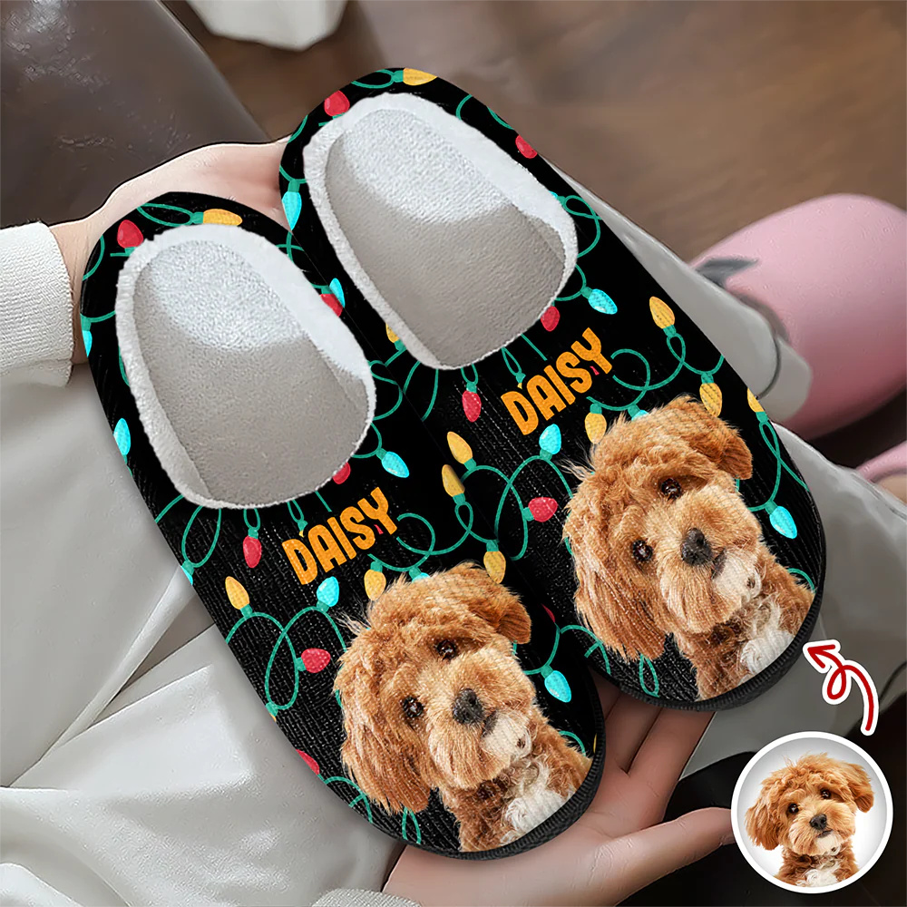 Custom Photo Dog Cat Christmas Lights Slippers Unique Funny Gift HA75 897482 - Image 6