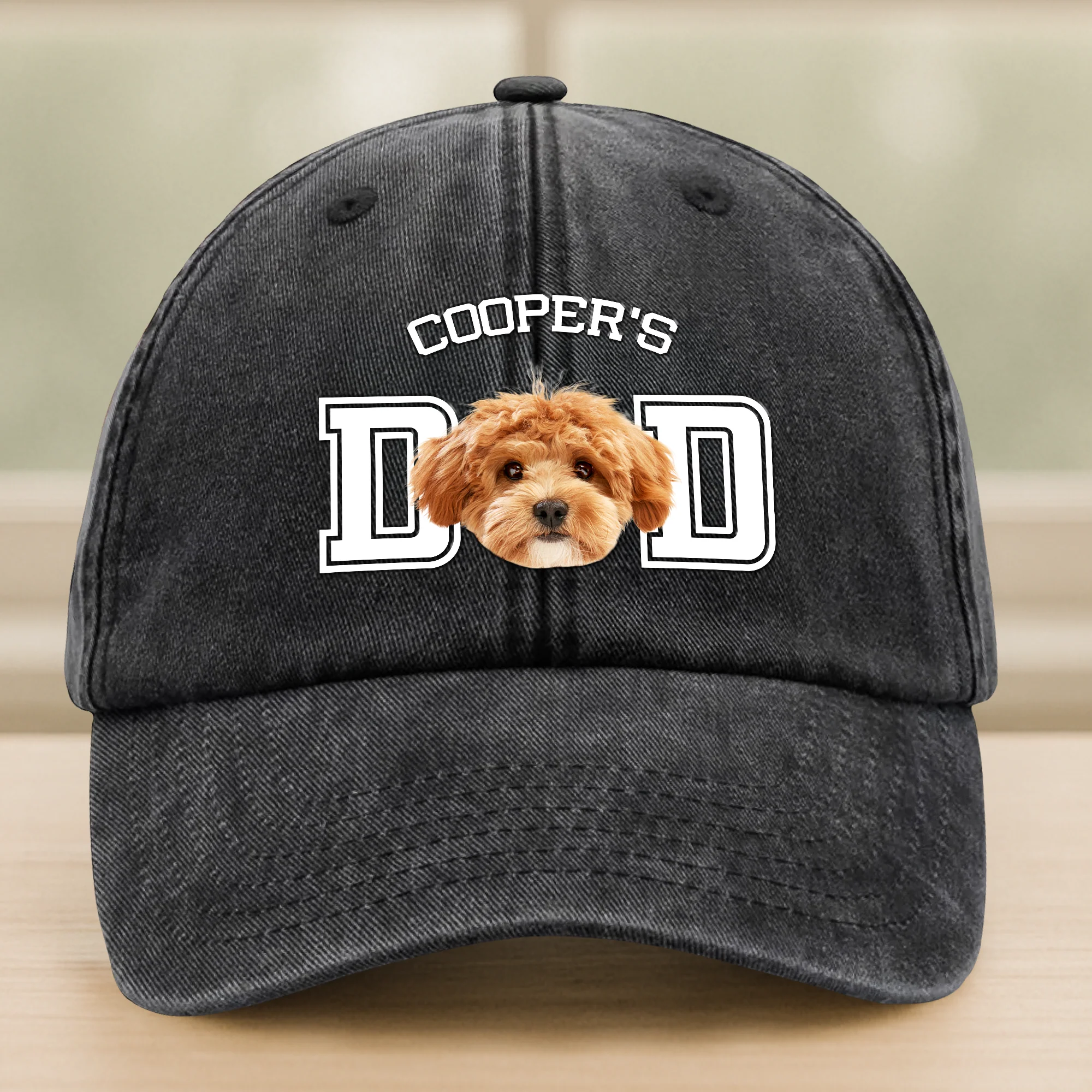 Custom Photo Dog Cat Dad Washed Denim Baseball Cap HA75 892466 - Image 4