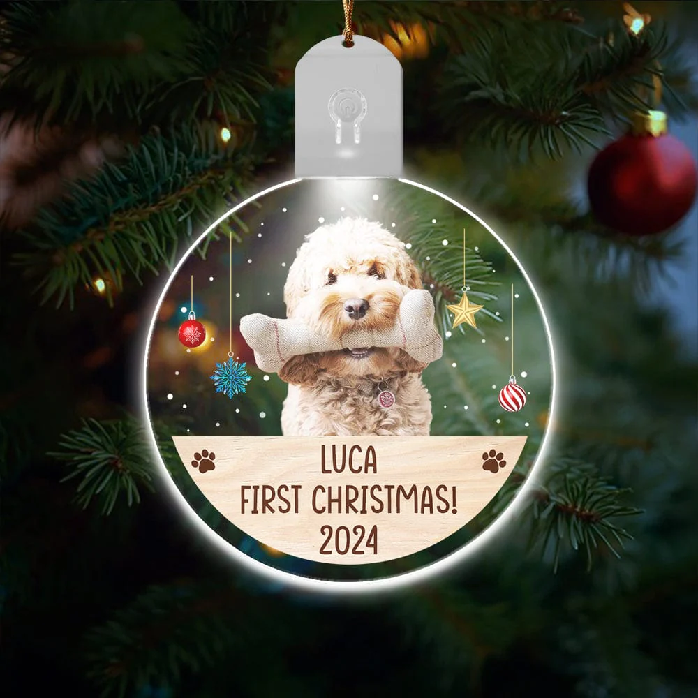 Custom Photo Dog, Cat First Christmas Circle Led Acrylic Ornament HA75 891678 - Image 3