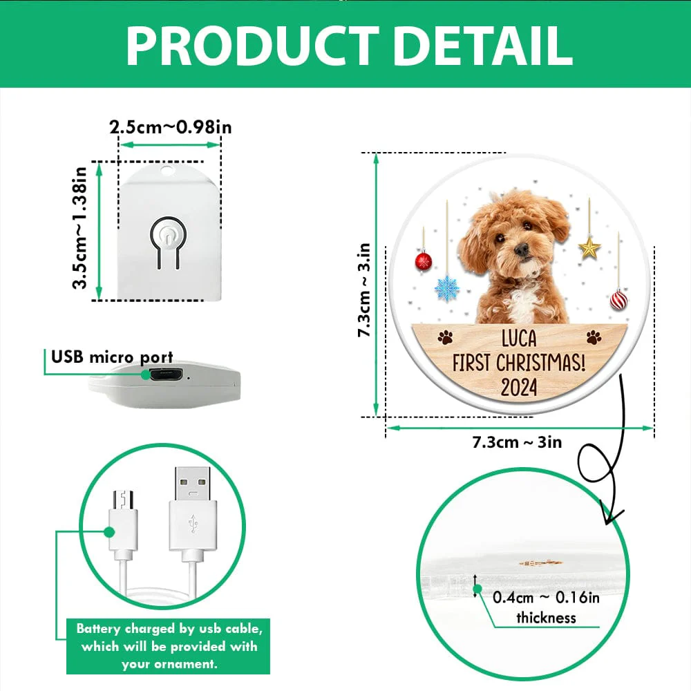 Custom Photo Dog, Cat First Christmas Circle Led Acrylic Ornament HA75 891678 - Image 4