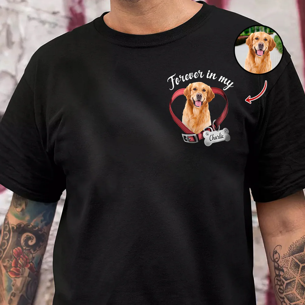 Custom Photo Dog Cat Forever In My Heart Memorial Dark Shirt HA75 897226